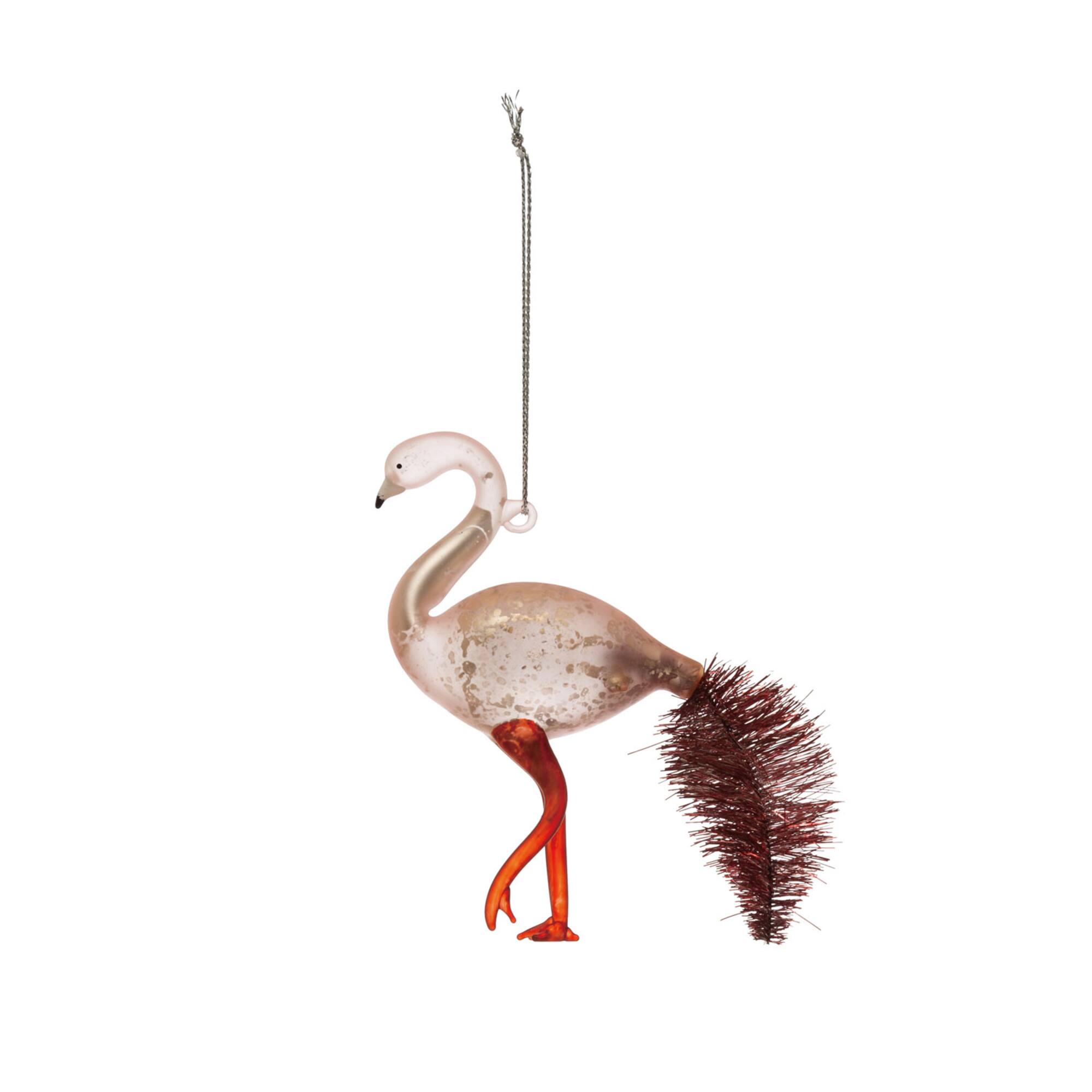 Hello Honey® 5" Pink Hand-Painted Mercury Glass Flamingo Ornament